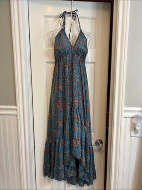 Like New Teal Paisley Halter Maxi Dress